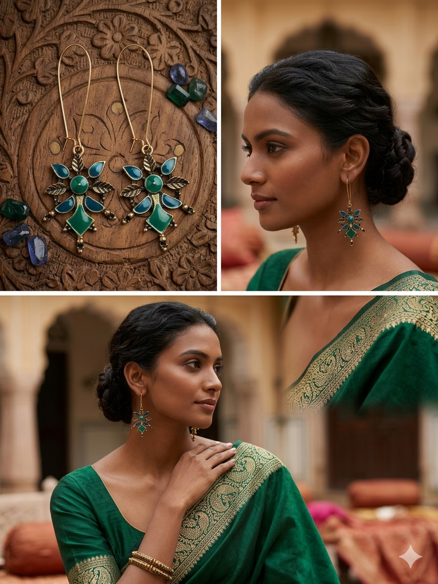 Antique Gold Dual Colour Earrings