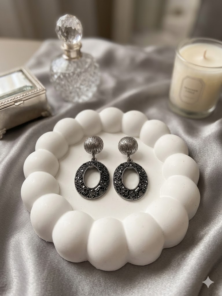 Antique Silver Oval Earrings - view 1