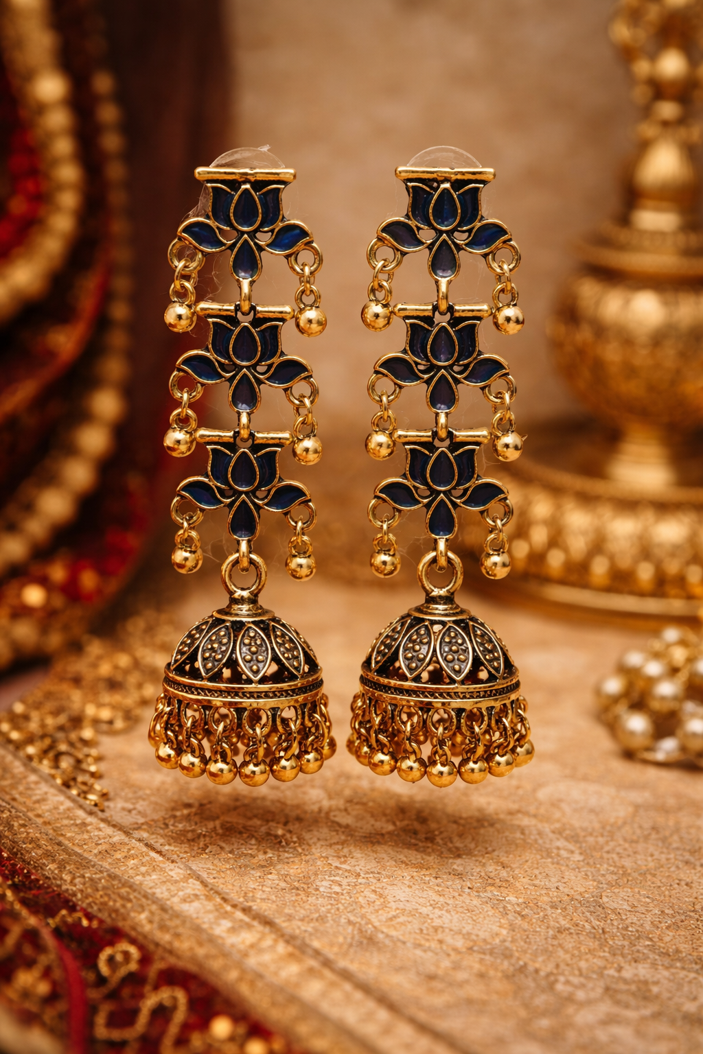 Gold Triple Layer Jhumka - view 1