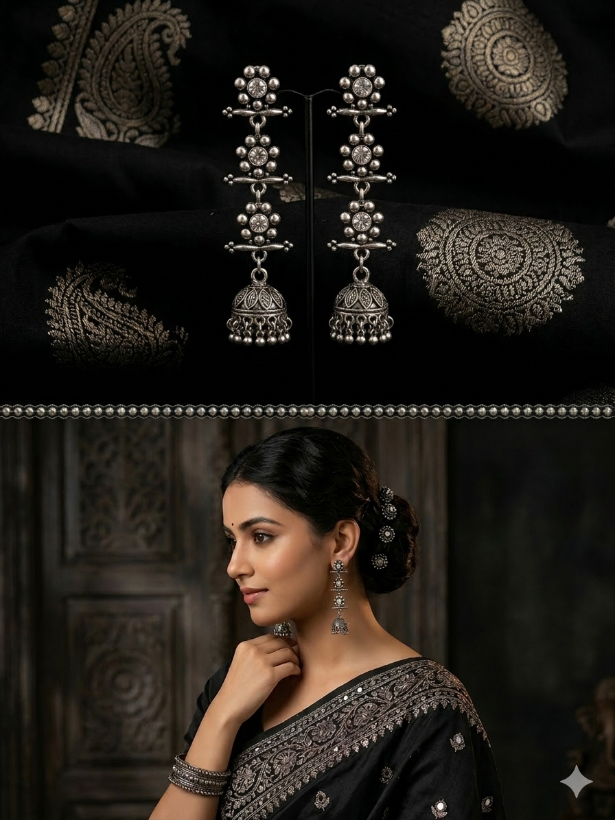 Oxidised Silver Jhumka